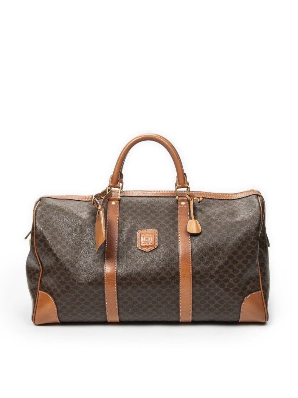 Celine Vintage Large Travel Boston Brown Macadam Canvas Handbag